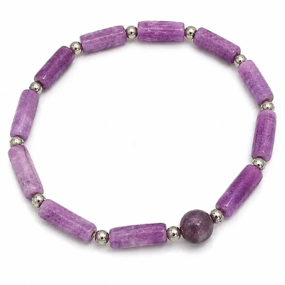 Men’s Natural Amethyst Purple Stone Beaded Stretch Bracelet